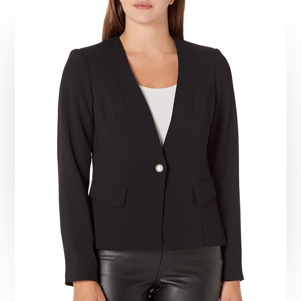 Karl Lagerfeld 18” PTP Suit Jacket with Pearl Detail, Black, Size 8.